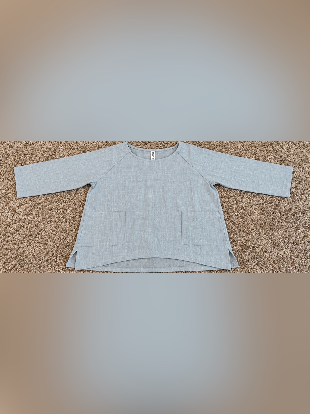 Zenana Cotton Gauze High Low Tunic Top Pockets Blue Gray Size S NWOT